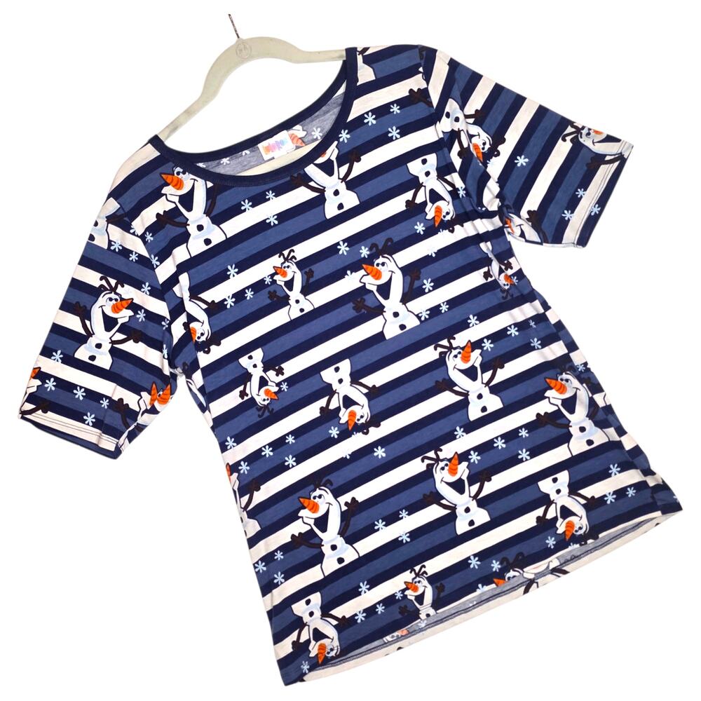 LuLaRoe Gigi T 2XL Disney Frozen Olaf Blue White Striped Winter Snowflake Tee